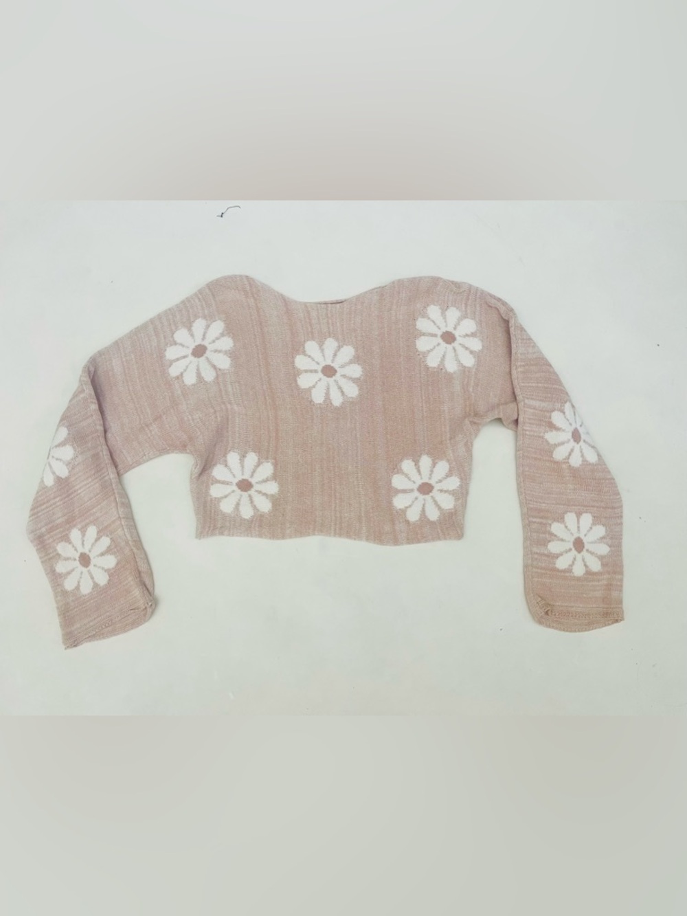Altard State light Pink Daisy Print Crop Knit Sweater Women's Med Flare Sleeves